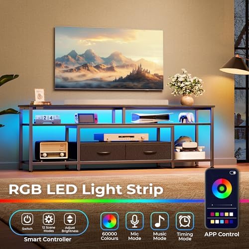 Huuger 63 Inch LED TV Stand with Power Outlets for 65 70 Inch TV - Image 2