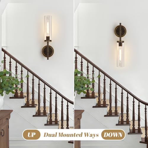 MOKATNG Wall Sconces Set of Two, Oil-Rubbed Bronze Bathroom Sconces with Clear Glass, Hardwired Sconces Wall Decor Set of 2, Modern Wall Light Fixtures for Bathroom Mirror Living Room Bedroom Hallway - Image 7