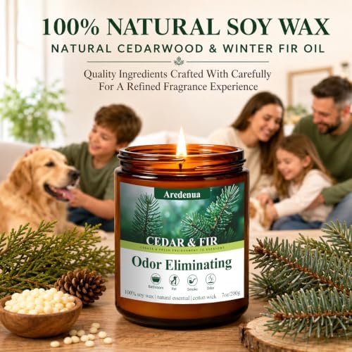 Cedar & Fir Odor Eliminating Candles | Eliminates 95% of Pet, Smoke, Food, and Other Smells – 7 oz Soy Candle for Home Scented - Balsam Cedar Scented Candles for Forest Fresh & Winter Holiday Gifts - Image 4