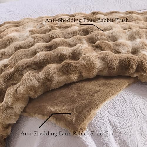 BENVWE Fluffy Faux Fur Throw Blanket for Couch - Soft, Plush, Thick, Cozy, Fuzzy Luxury Minky Bubble Blanket for Home Living Room Decor, Gifts for Women, Tie-dye Brown, 51" x 63", 1100GSM - Image 4