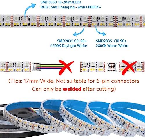 Brightest RGB CCT LED Strip Lights Outdoor Waterproof IP67 Color Changing 24V 270LEDs/m Super Bright RGBWW LED Strip 16.4ft (DC24V Waterproof IP67) - Image 2