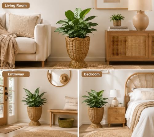 Rattan Planter, Woven Planter Basket for Plants Indoor Outdoor, Rattan Flower Pot, Decorative Plant Holder Basket for Garden Patio Boho Home Decor (Orange&Scalloped-Small:11.81" H x 9.84" W) - Image 3
