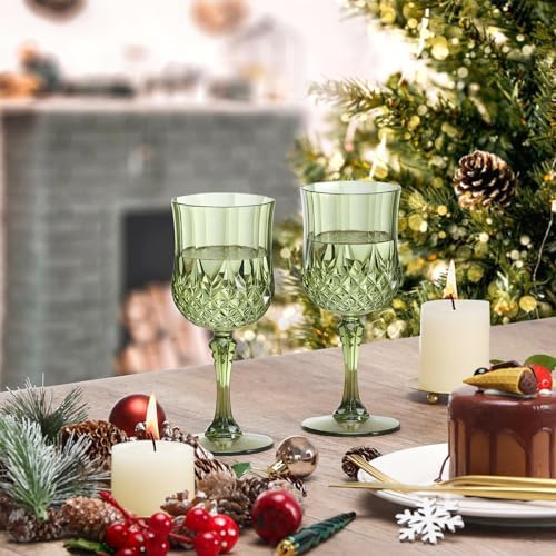 XUWAIDSGN 48 Pcs 7oz Plastic Vintage Wine Glasses Drinking Glasses Unbreakable Wedding Glassware Crystal Water Goblets Reusable Drinkware Vintage Champagne Flutes (48, Dark Green) - Image 6