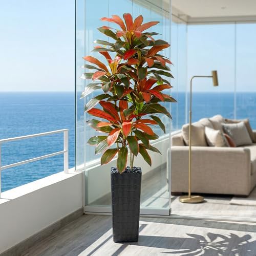 Artificial Red Dracaena Tree Indoor, 7FT Tall Fake Floor Plants with Black Planter & Pebbles, Faux Silk Yucca Tree for Home Office Living Room Bedroom Farmhouse Modern Outdoor Topiary Tree - Image 2