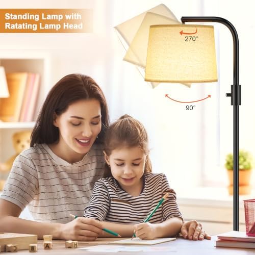 Ambimall Arc Floor Lamp for Living Room with Rotary Switch, Linen Shade - Image 3