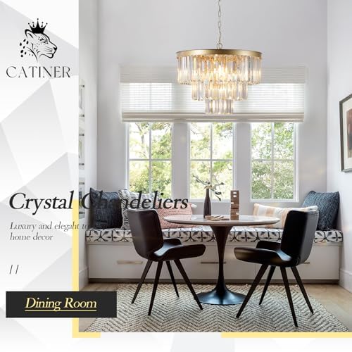 CATINER 20" Modern Crystal Chandeliers,7 Lights Gold Round Light Fixture - Image 4