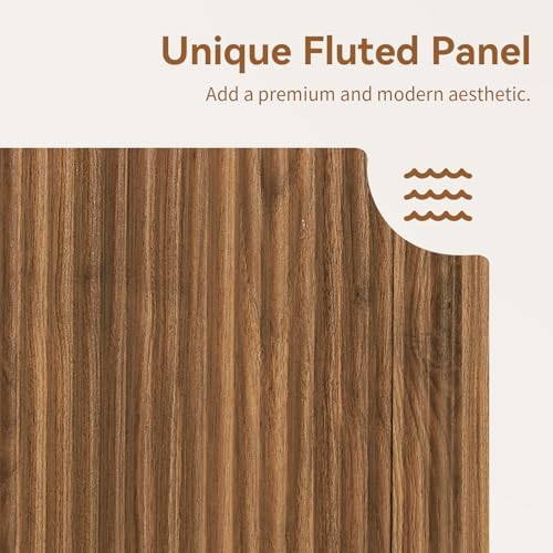 64" Fluted Buffet Cabinet with Storage, Walnut Sideboard Cabinet - Image 4