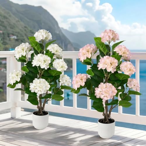 Faux Hydrangea Tree 2 Pack, 3FT White Artificial Flowering Plant - Image 7