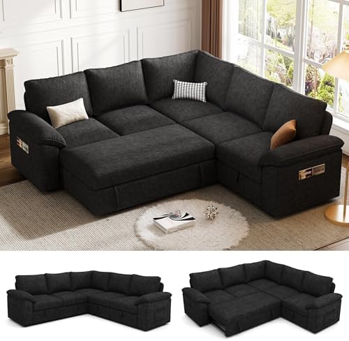 85'' Modular Sectional Sofa with Pull Out Bed, Sleeper Sofa, Black by Unknown