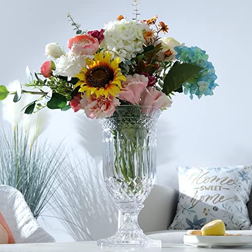 Joeyan 13" Glass Urn Vase,Tall Centerpiece with Ripple Diamond Pattern - Image 2