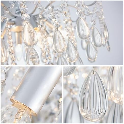 WUZUPS 6-Light Crystal Chandelier Pendant Ceiling Light Modern Lighting Fixture for Bedroom Hallway Bar Kitchen Bathroom, H 25.6" W21.7, E12 Base, Silver - Image 5