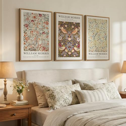 Large Framed William Morris Strawberry Thief Canvas Wall Art, Set of 3 - Image 2