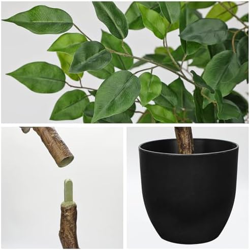 4Ft Ficus Tree Artificial Plants Indoor with Realistic Trunk, Tall Fake Potted Tree Faux Floor Plant, Artificial Tree in Pot for Home Living Room Office Bedroom Corner Decor(Green) - Image 2