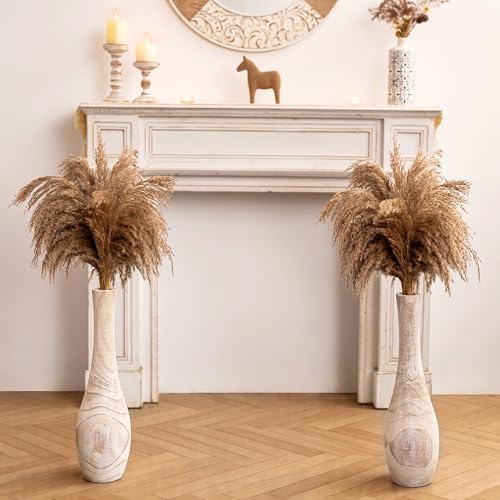 Hanobe 22" Tall Wood Floor Vase for Pampas Grass, Boho Style, Set of 2 by Hanobe