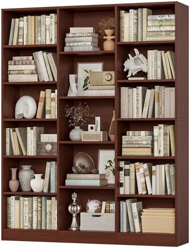 FACBOTALL Triple Wide Bookshelf, Large Bookshelf with 17 Display Shelves by FACBOTALL