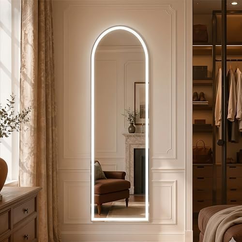 Arched Full Length Mirror with LED Lights, 60"x16" LED Floor Mirror with Stand, Body Floor Mirrors with Dimming & 3 Color Lighting, Wall Mounted LED Mirrors for Bedroom, Dressing Room, Cloakroom - Image 6