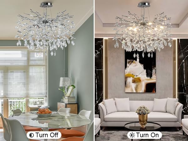 23.6" Silver Crystal Chandelier, 8-Light Modern Tree Branch Chandeliers, Round Chandelier for Dining Room, Living Room, Foyer, Entryway, Bedroom, Kitchen, Luxury K9 Crystal Raindrop Light Fixture - Image 6