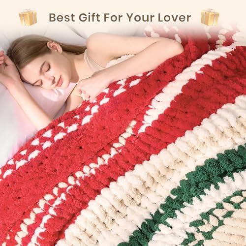 L'AGRATY Chunky Knit Throw Blanket for Couch, 50 x 60 Inches, Red Green - Image 7
