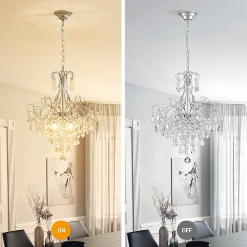 WUZUPS Crystal Chandelier 5-Light Pendant Ceiling Light Modern Lighting Fixture for Dining Room Hallway Bedroom Kitchen Bathroom, H 22.4" x W 18.3", E12 Base, Silver - Image 4