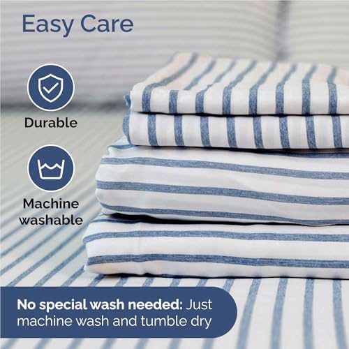 Full Size 4 Piece Sheet Set - Breathable & Cooling Sheets - Blue Stripes - Image 6