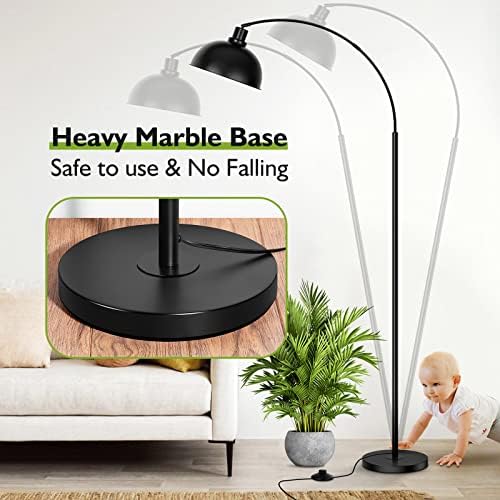 Arc Floor Lamps for Living Room, Modern Tall Standing Lamp Remote Control,Stepless Dimmable Black Floor Lamp with Hanging Dome Shade, Over Couch Arched Reading Lamp for Bedroom (Bulb Included) - Image 6