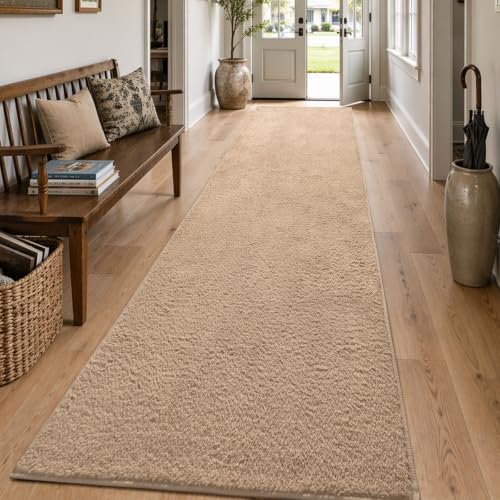 2x10 Beige Solid Runner Rug Washable Non-Slip for Kitchen Hallway Bathroom - Image 3