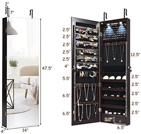 GIANTEX Wall or Door Mounted Jewelry Armoire with Full Length Mirror, 47.5" - Image 7