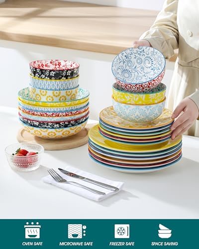 vancasso SELENE Plates and Bowls Set for 6, 24 Pieces Dinnerware Sets, Mircowave and Dishwasher Safe Dishes Set, Porcelain Pastel Dinnerware - Image 4