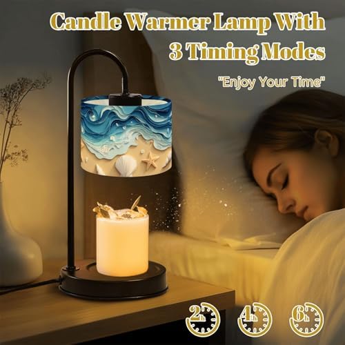 Candle Warmer Lamp with Timer Paper Art Waves Shells Starfish Sandy Beach Dimmable Wax Warmer with 4 Bulbs for Jar Candles Women Birthday Gifts House Warming New Home Decor - Image 4