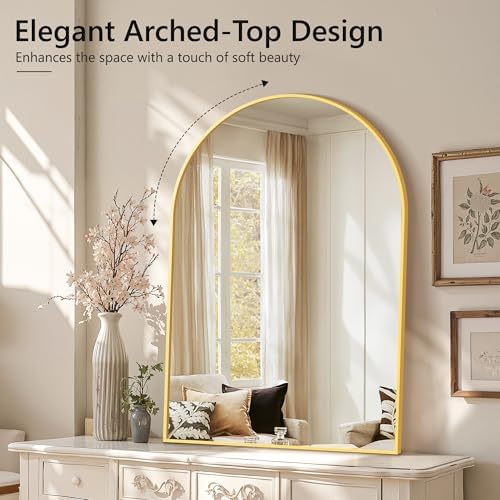 Arched Bathroom Mirror for Wall, 50" x 30" Metal Frame Vanity Mirror, Gold - Image 4