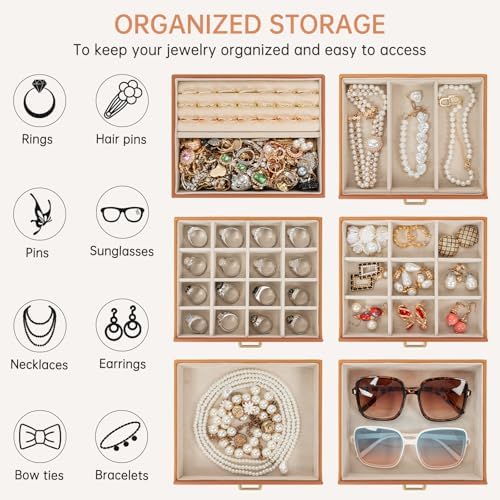 AKOZLIN 6-Tier Jewelry Box Organizer 5 Drawers Storage Medium Orange - Image 5