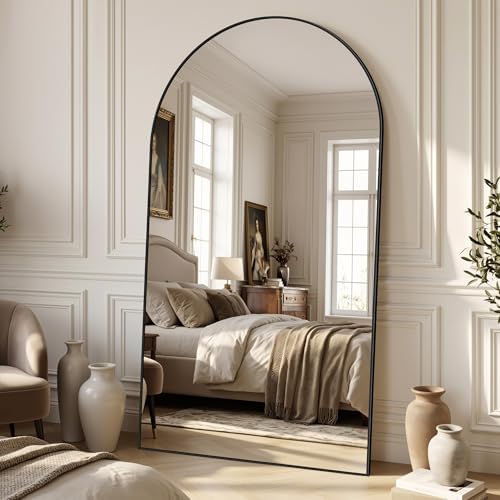 Suidia 76"x44" Arched Full Length Mirror with Stand, Black Floor Mirror - Image 3