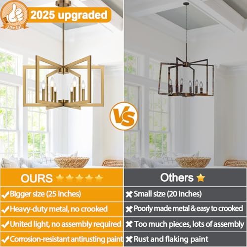 25"-61" Height Adjustable Modern Brass Chandelier for Dining Room, No Assembly Required Brass Dining Room Light Fixture Over Table, Industrial Metal Pendant Lights Fixture for Kitchen Island - Image 4