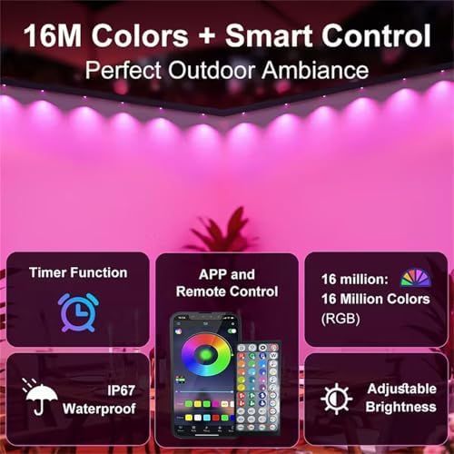 65.6FT Permanent Outdoor RGB Lights,IP67 Waterproof Smart LED Eaves Lights with App/Remote Control,for Christmas and All Holiday Decor,Daily and Accent Lighting,House Roof and Garden Lighting - Image 2
