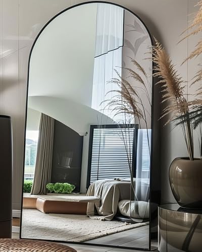 KOMCOTE Full Length Floor Mirror - 77x38 Inches Oversized Arched Black Mirror for Bedroom, Living Room, Dressing Room - Elegant Freestanding & Leaner Mirror for Home Decor - Image 2