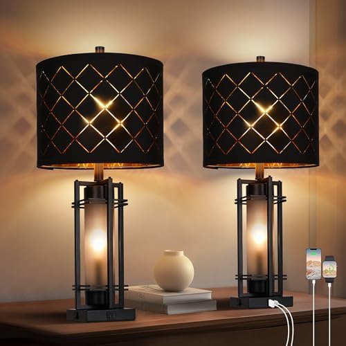 WIHTU 27'' Modern Table Lamp Set of 2 with Nightlight, Metal Bedside Lamps by WIHTU