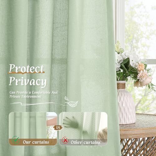 LAMIT 72 inches Long Light Green Linen Curtains for Living Room 2 Panels - Image 5