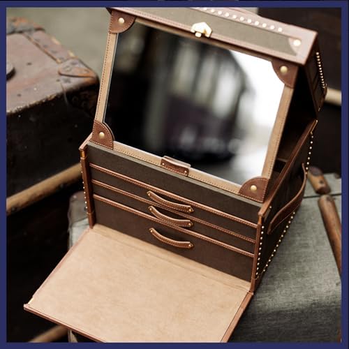 WOLF Ida Trunk Jewelry Box, Khaki - Trunk-Style Jewelry Box - Includes Ring Slots, Drawers, Covered Trays, Lid Mirror, Travel Case & Custom Lock - Image 5