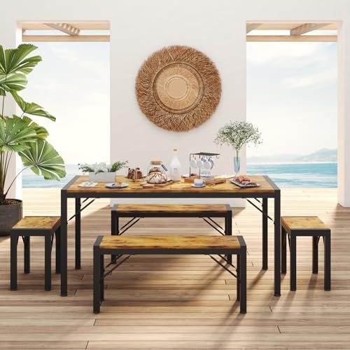 Gizoon 63" Dining Table Set for 6, Kitchen Table w/Bench & Stools Retro - Image 2