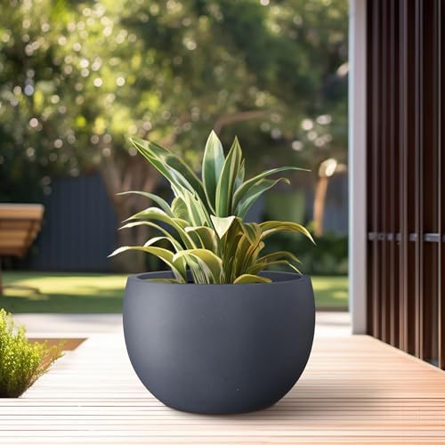Kante Accent Round Bowl Charcoal Concrete Planter 15.7" Dia, Outdoor - Image 5