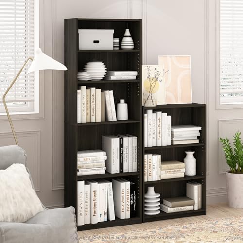 Furinno Jaya 5-Tier Book Shelf with Adjustable Shelves, Espresso - Image 6