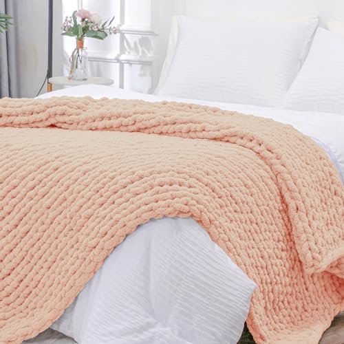 Bigacogo Chunky Knit Throw Blanket for Couch, 51x63 inches, Peach Fuzz by Bigacogo