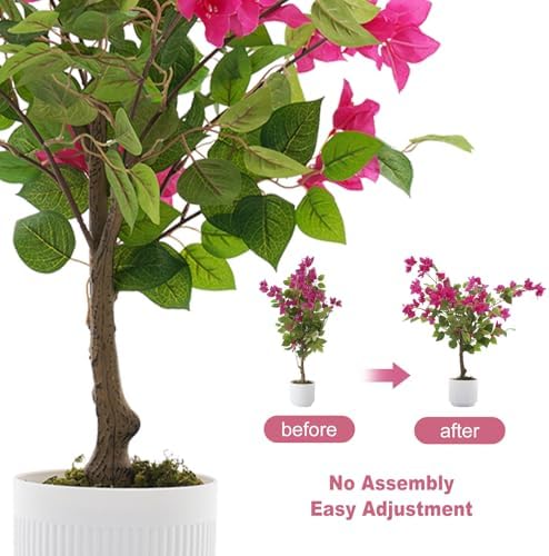 2 Pack 30" Artificial Bougainvillea Trees in Pots, Pink Flowers - Image 7