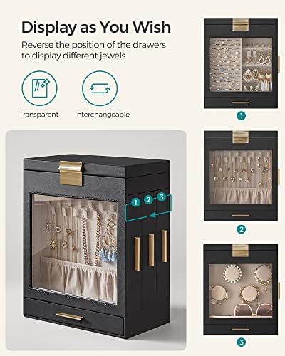 SONGMICS 5-Layer Jewelry Box with Glass Window, 3 Side Drawers - Image 3
