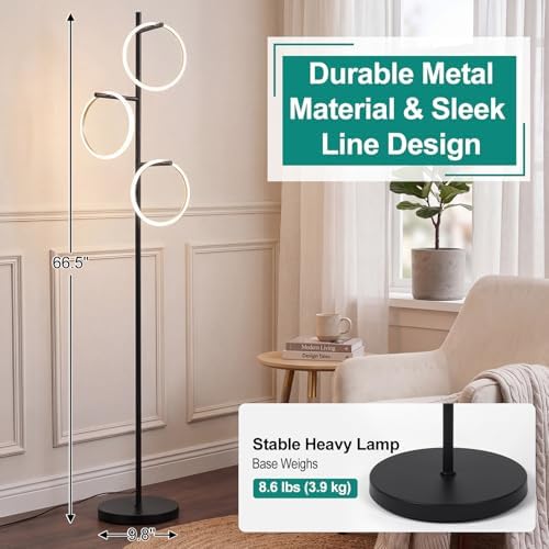 Black Floor Lamp with 3 Lights, Modern LED Tree Floor Lamp for Living Room - Image 6