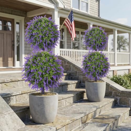 GTIDEA 2 Pcs 40" Topiary Trees Artificial Outdoor Lavender Plant with Pot by GTIDEA