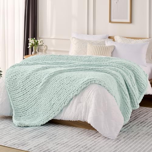 L'AGRATY Chunky Knit Throw Blanket for Couch, 60 x 80 Inches, Mint Green by LAGRATY