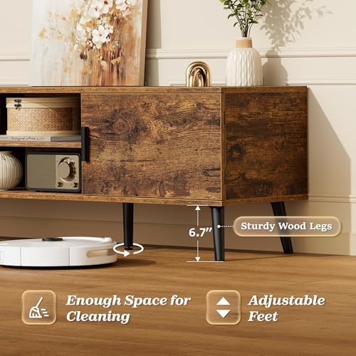 SUPERJARE TV Stand for 55, 65 Inch TV, 63 Inch Entertainment Center with Adjustable Shelf, 2 Cabinets, TV Console Table, Media Console, Solid Wood Feet, 4 Cord Holes, for Living Room, Rustic Brown - Image 6