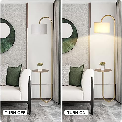 Hsyile KU300271 Arc Floor Lamp with Hanging Drum Shade for Living Room-Marble Base Modern Tall Stand Up Light with Table, Contemporary Over The Couch Gold Lamp Standing Lamps for Bedroom Office - Image 5