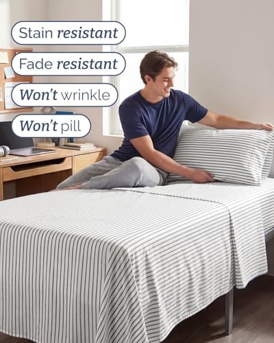 Twin XL Size 3 Piece Sheet Set - Breathable & Cooling Sheets - Grey Stripes - Image 5